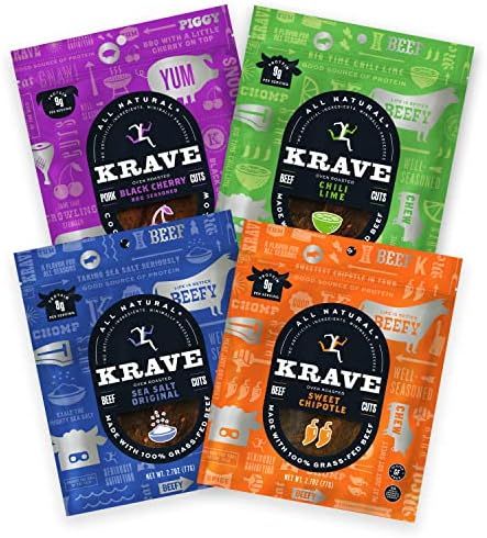 KRAVE Jerky Variety Favorites Beef and Pork 4 Pack | Premium Chef Crafted Meat Cuts With Unique F... | Amazon (US)