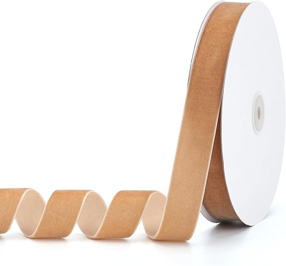 Pieaary Khaki Velvet Ribbon 1" x 20Yd,Great for Gift Wrapping,Hair Bows Making, Wreaths,Wedding a... | Amazon (US)