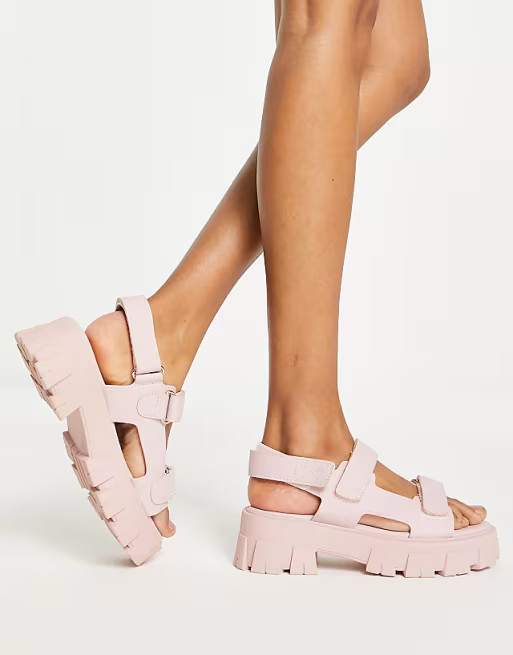 Public Desire Brighton chunky sporty sandals in baby pink | ASOS (Global)