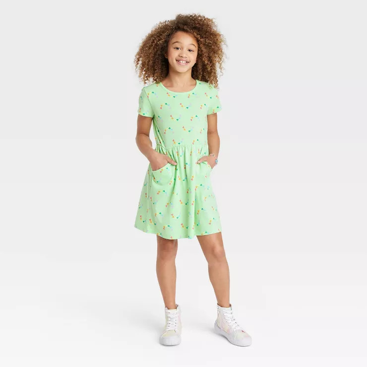 Girls' St. Patrick's Day Short Sleeve Dress - Cat & Jack™ Bright Green | Target