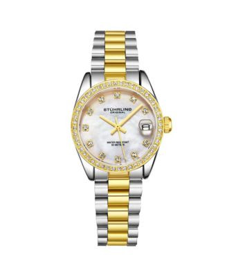 Stuhrling Lineage 3936.1 Women s Quartz Watch 31mm Stainless Steel Silver Bracelet White Mother-of-Pearl Dial Crystal Bezel - Black Mother of Pearl | Macy's