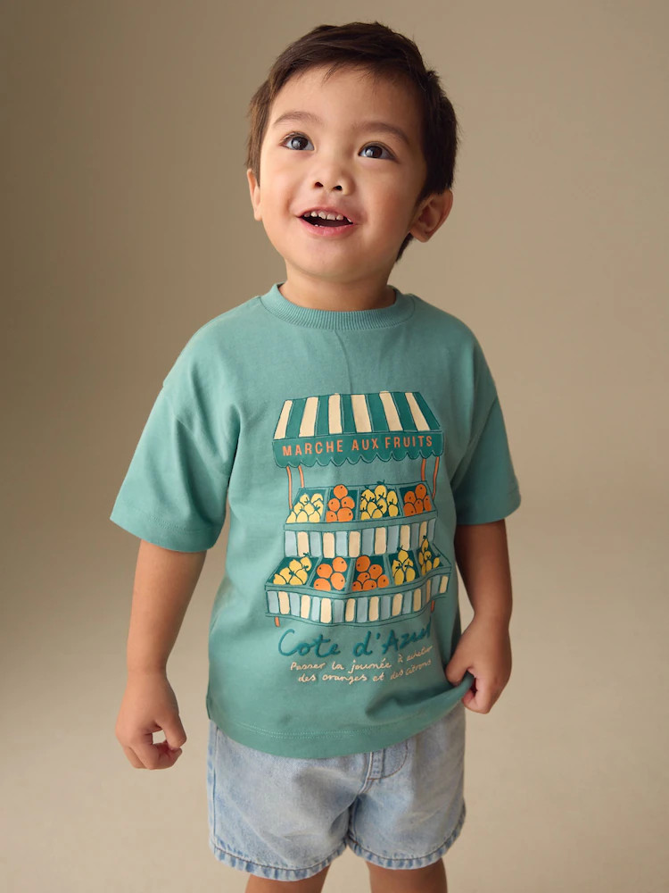 Blue/Green Fruit Stall Short Sleeve Appliqué T-Shirt (3mths-7yrs) | Next US