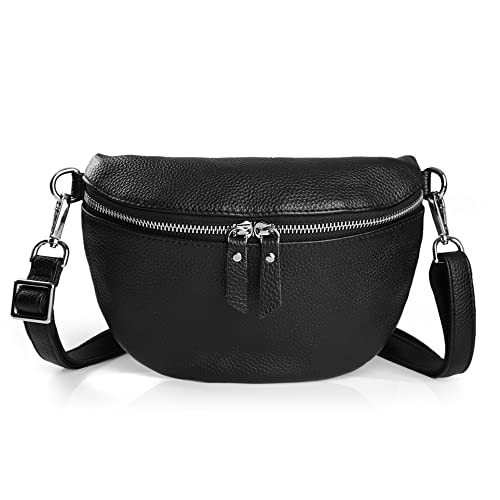 befen Small Genuine Leather Fanny Pack for Women, Crossbody Bags Fanny Packs Belt Bag with Adjustable Strap - Black | Amazon (US)