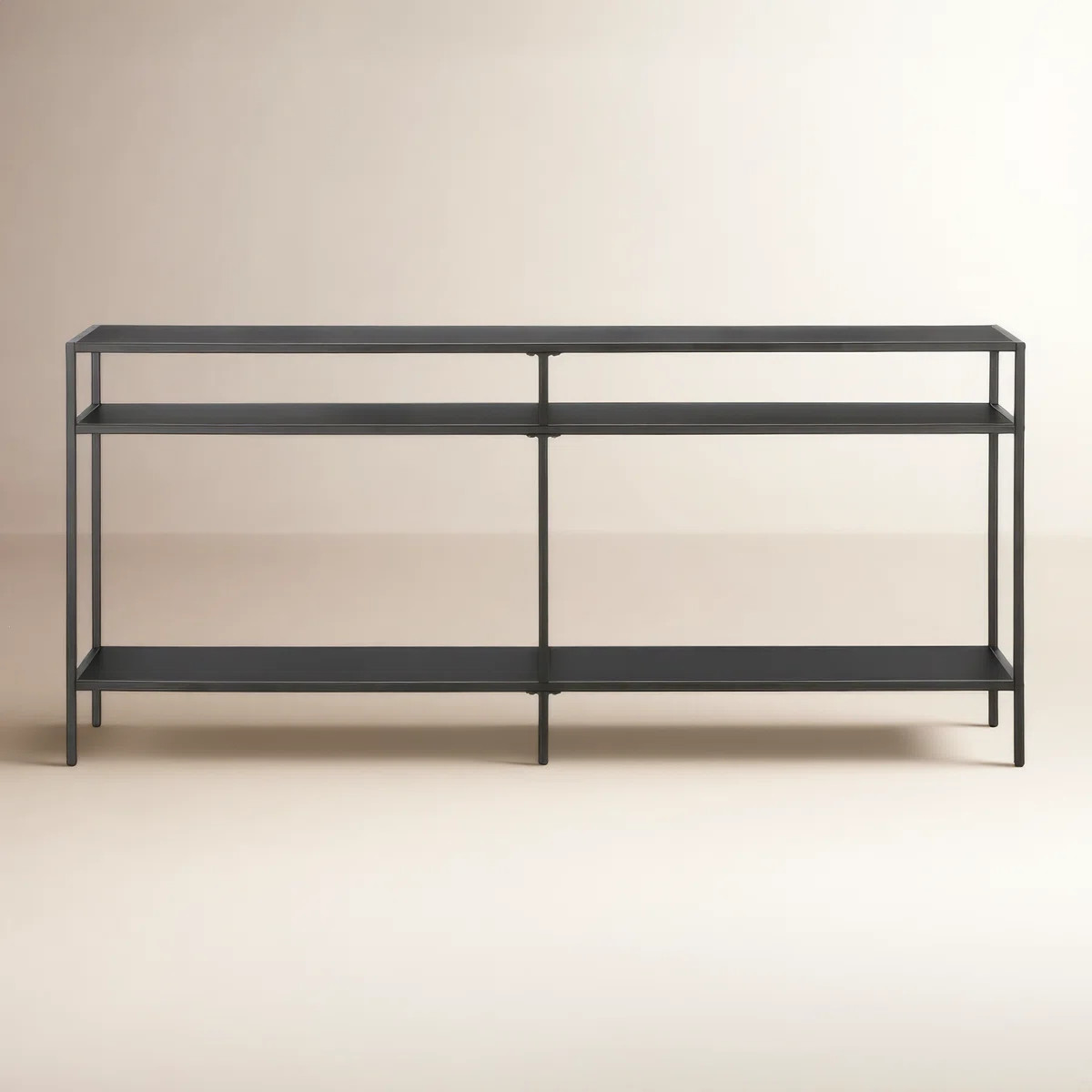 64" Wide Console Table with 2-Tier Open Shelving — Blackened Bronze Modern Metal Entryway Table... | Wayfair North America