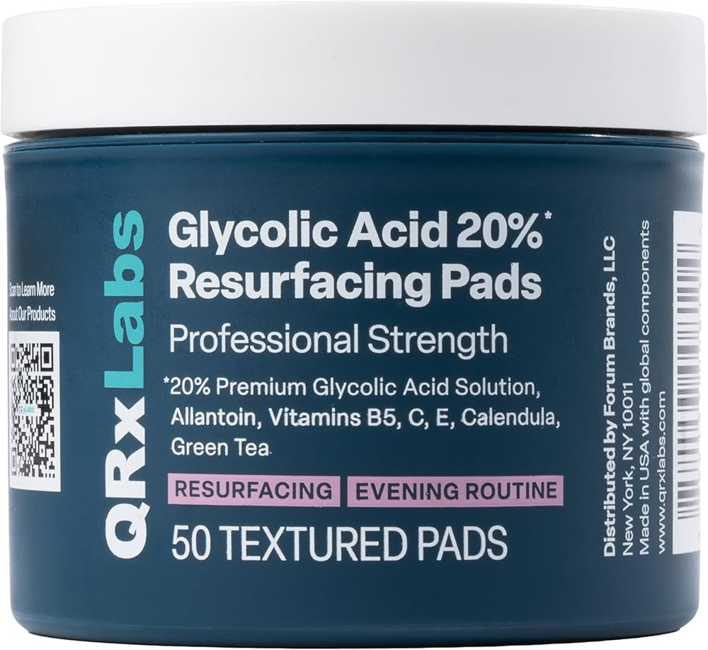 QRxLabs Glycolic Acid Pads - 20% Resurfacing Pads AHA for Face & Body - Exfoliates Skin Surface a... | Amazon (US)