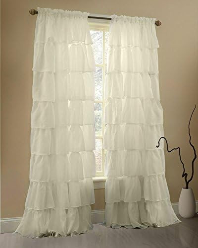 Gee Di Moda Cream Ruffle Curtains Gypsy Lace Curtains for Bedroom Curtains for Living Room - Crea... | Amazon (US)