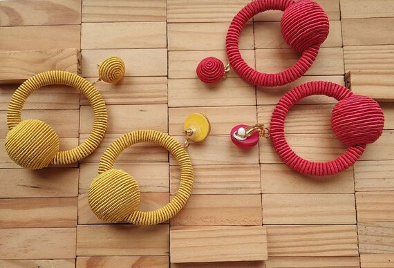 Hoop La La silk Earrings classic steel gray navy,Les BonBons hoop drop, Ball clip on earrings,Two... | Etsy (US)