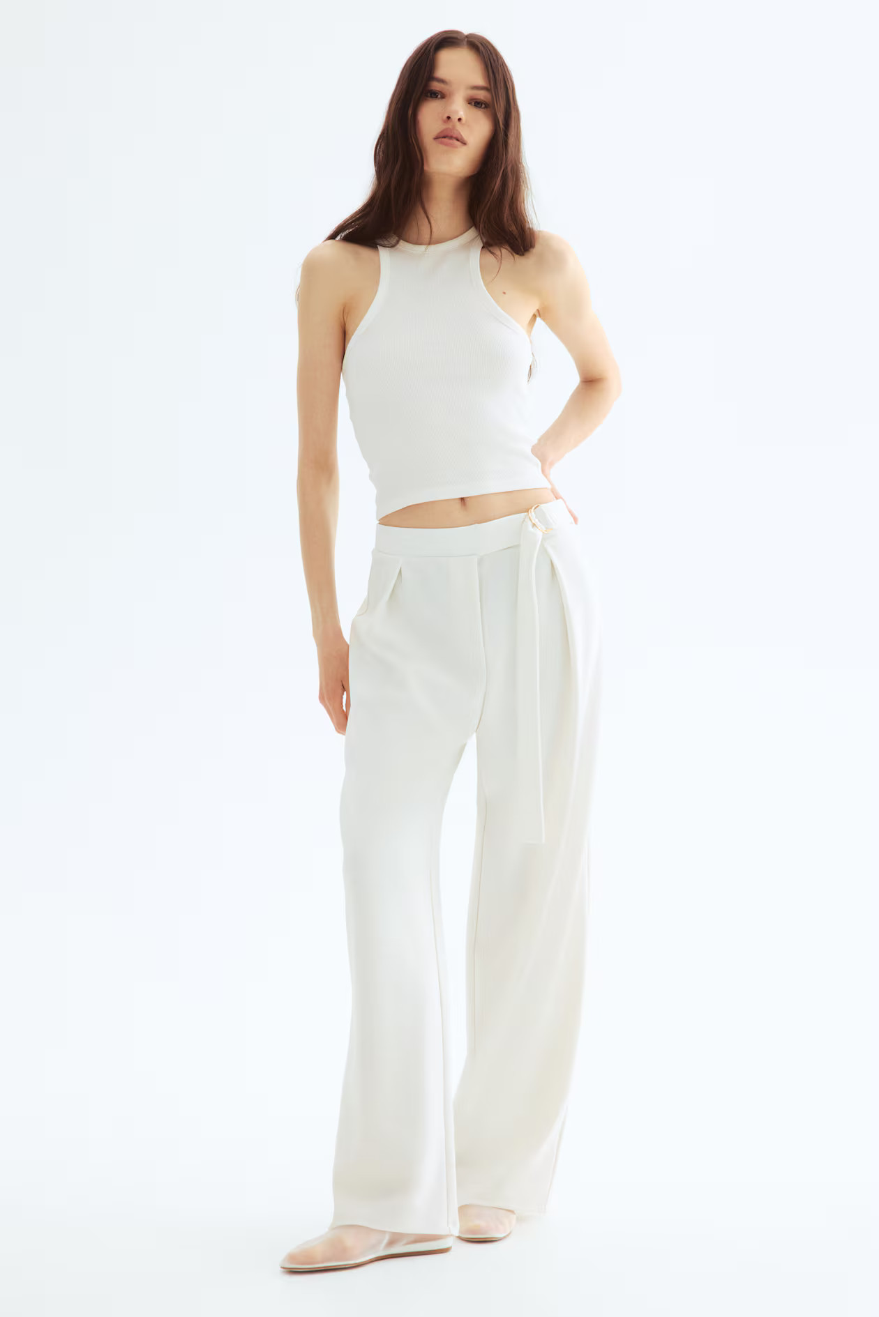 Belted trousers - White - Ladies | H&M GB | H&M (UK, MY, IN, SG, PH, TW, HK)