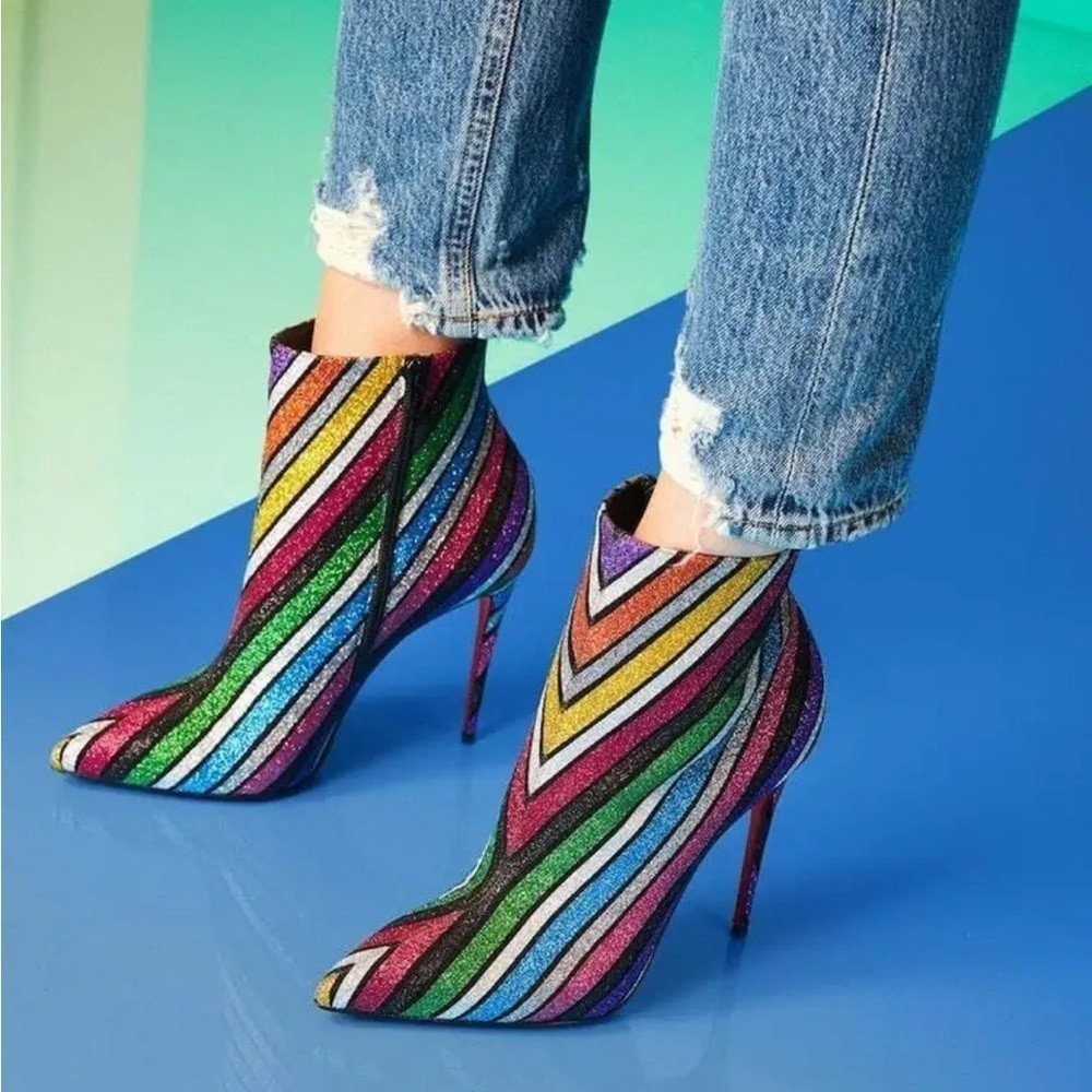 Christian Louboutin RARE So Kate Glitter Rainbow Striped Booty Booties 100mm 41 | Poshmark