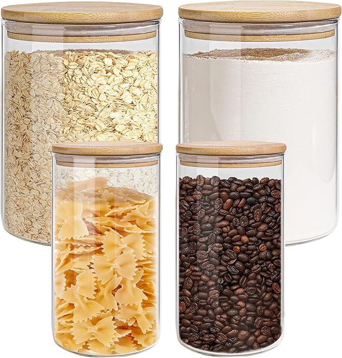 EQEY Glass Storage Jars Set Elegant Containers with Airtight Bamboo Lids, Perfect for Kitchen Org... | Amazon (US)