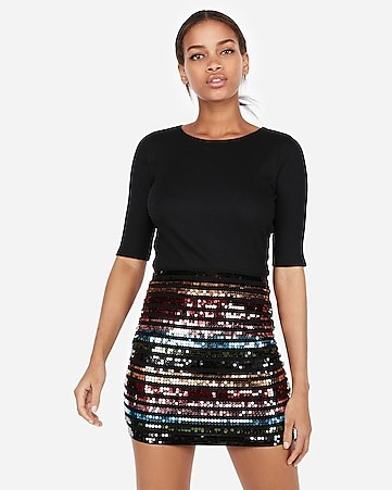 high waisted double stripe sequin mini skirt | Express