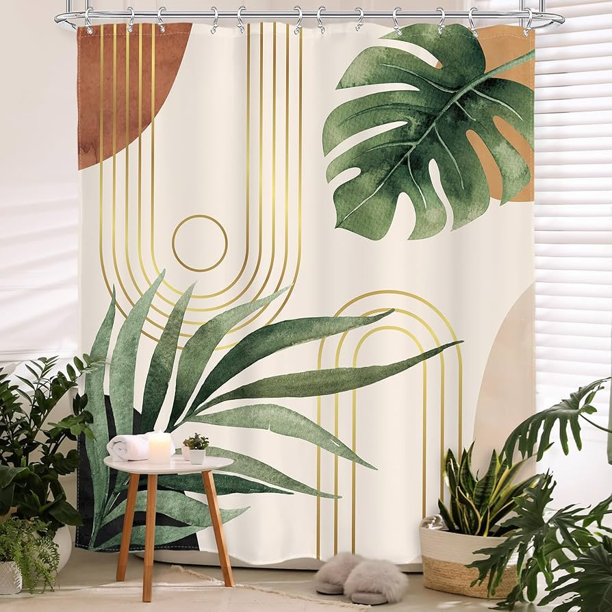 Boho Sage Green Shower Curtain 60Wx72L Inches, Abstract Bohemian Mid Century Bathroom Curtains, P... | Amazon (US)