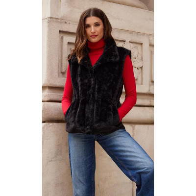 CINCHED FAUX FUR VEST Black X-Large | Target