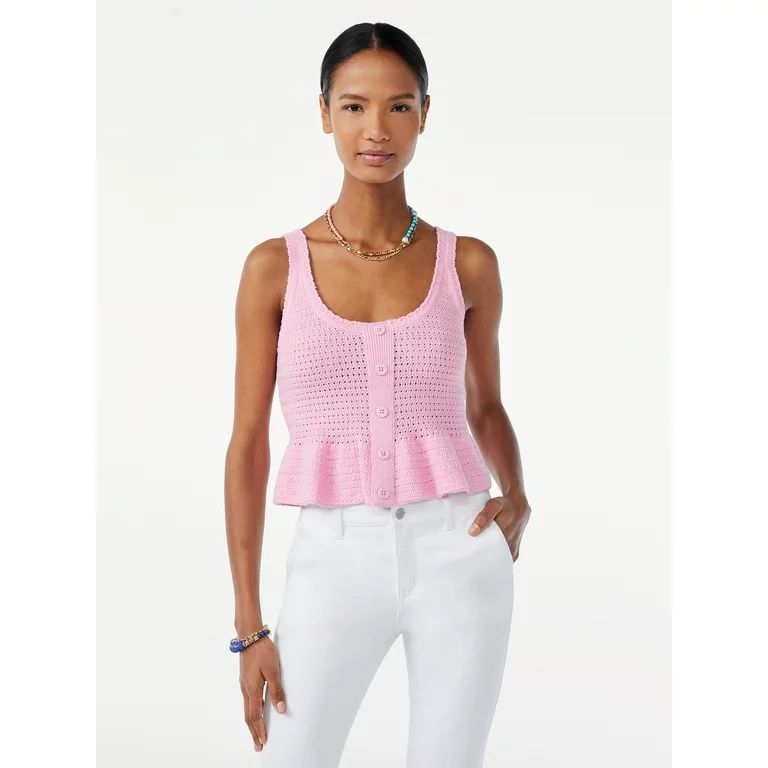 Scoop Women's Peplum Tank Top with Button Front | Walmart (US)