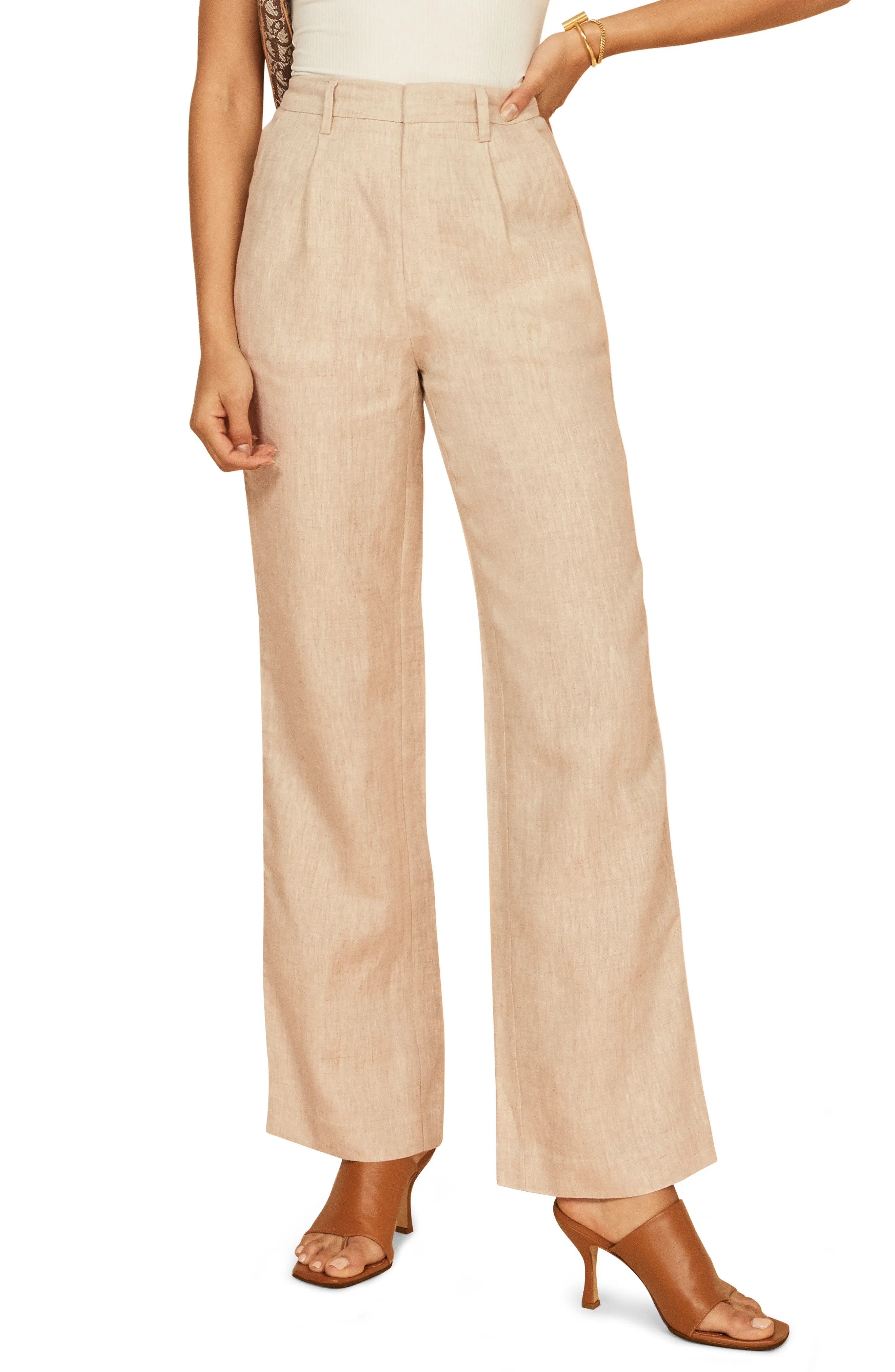 Women's Reformation Cello Wide Leg Linen Pants, Size 8 - Beige | Nordstrom