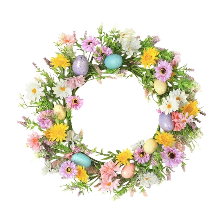 20 Inch Artificial Easter Wreath with Colorful Eggs and Floral Arrangement, Spring Front Door Dec... | Walmart (US)