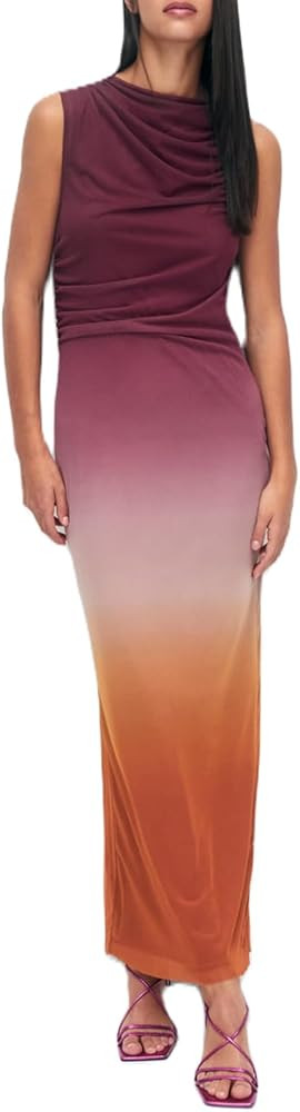 Women Y2K Tie Dye Bodycon Maxi Dress Sleeveless Crew Neck Ruched Long Tank Dress Party Club Night... | Amazon (US)