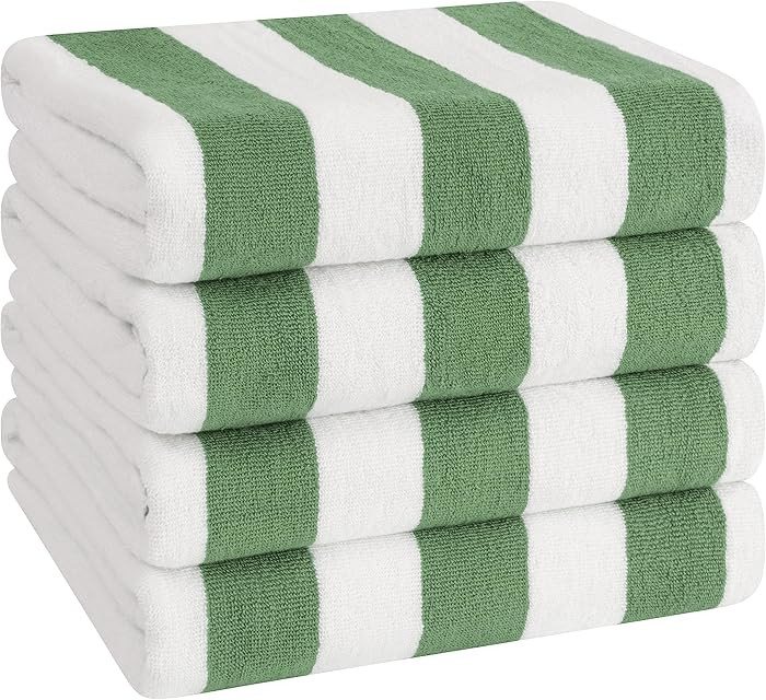 American Soft Linen Cabana Striped Beach Towels, 30x60 inch 4 Piece Oversize Pool Towels, Quick D... | Amazon (US)