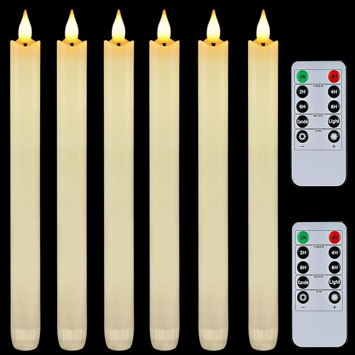 Homemory 6 Pcs Wax Flameless Taper Candles with Remote Timer and Dimmer, LED Candle Sticks with F... | Amazon (US)