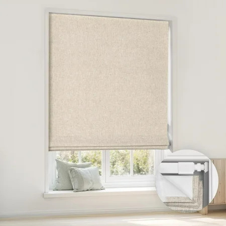 LazBlinds No Tools No Drill Cordless Roman Shades for Windows, Blackout Thermal Insulated UV Blocking Window Blinds, Room Darkening Fabric Blinds for Indoor Windows, 26'' W x 64'' H, Beige | Walmart (US)