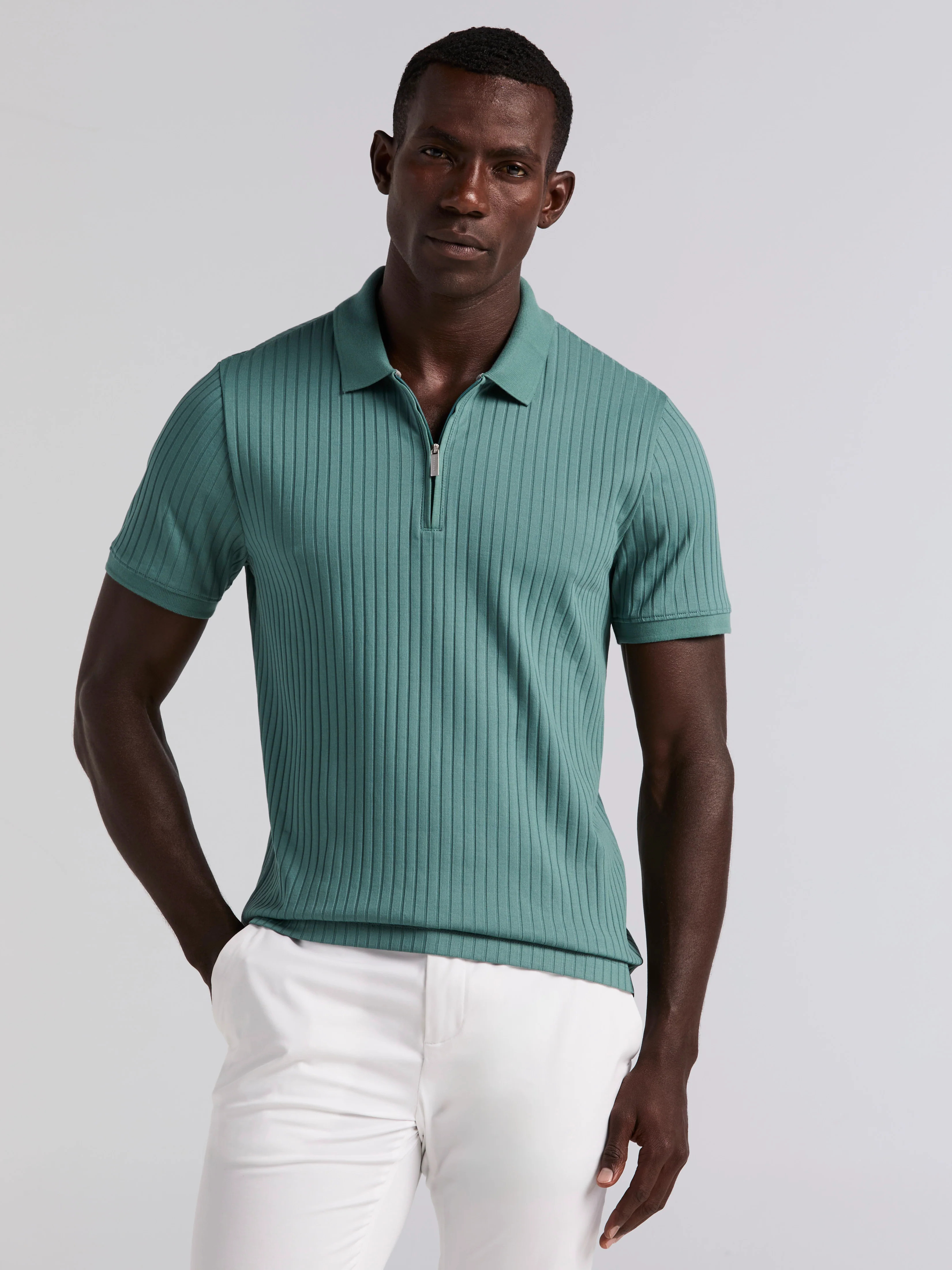 Quarter Zip Ribbed Polo | Perry Ellis