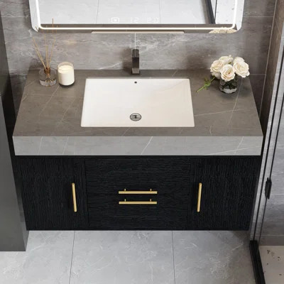 Modern Bathroom Vanity - Stylish Black Wall-Mounted Vanity With  Black Cabinet, Sintered Stone Top | Wayfair North America