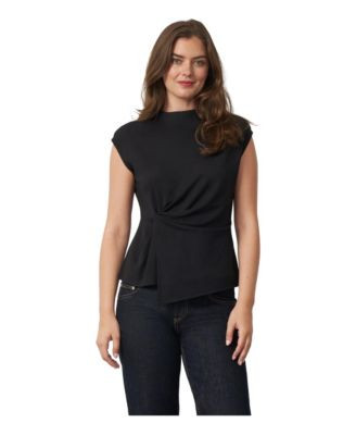 Cable & Gauge Women's Funnel Neck Asymmetric Top - Jet black | Macy's