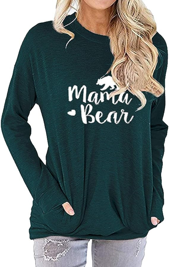 Freemale Womens Mama Bear Sweatshirt Long Sleeve Pullover Casual Pocket Blouses | Amazon (CA)