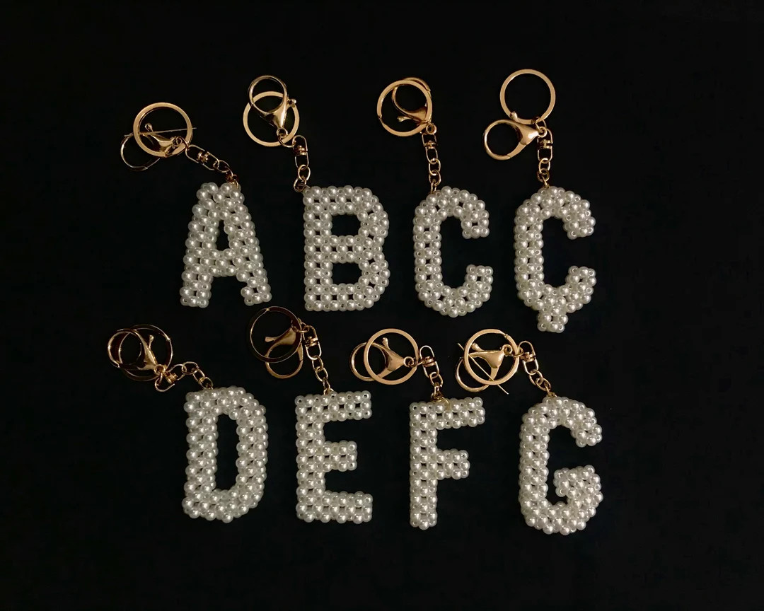 Personalized White Pearl Beaded Keychain, Custom Letter Keychain, Initial Keychain for Woman, Bri... | Etsy (US)