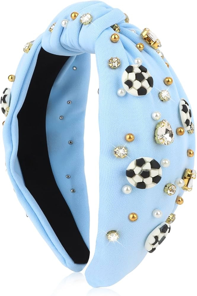 Soccer Headbands for Women Crystal Soccer Embellished Wide Top Knot Headband for Women Game Day H... | Amazon (US)