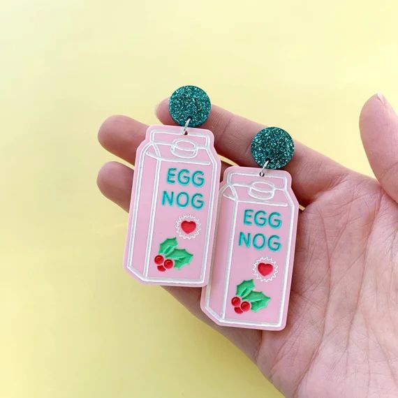 Kawaii Eggnog Earrings, Nostalgic Christmas Earrings, Pastel Holiday Earrings, Acrylic Earrings, ... | Etsy (US)