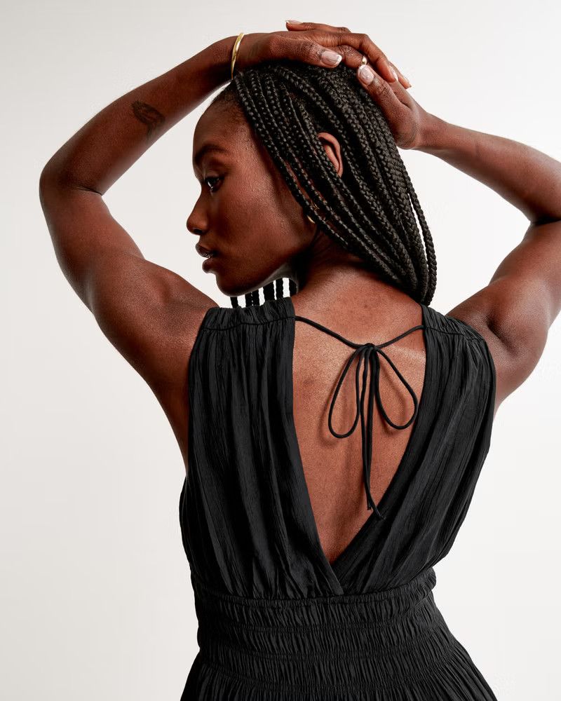 Crinkle Textured Smocked Waist Maxi Dress | Abercrombie & Fitch (US)