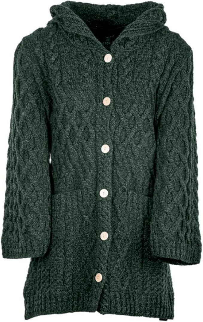 Ladies - Merino Wool - Irish Knit - Buttons Long Cardigan for Women with Hood and Front Pockets M... | Amazon (US)