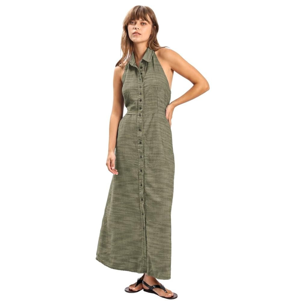 Amazhiyu Women's Linen Button Down Backless Elastic A-Line Maxi Dress | Amazon (US)