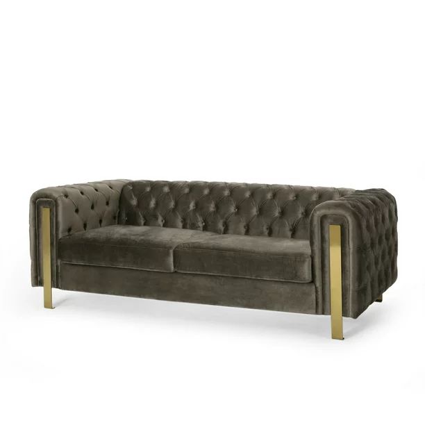 Giovanna Modern Glam Tufted Velvet 3 Seater Sofa, Gray and Gold | Walmart (US)