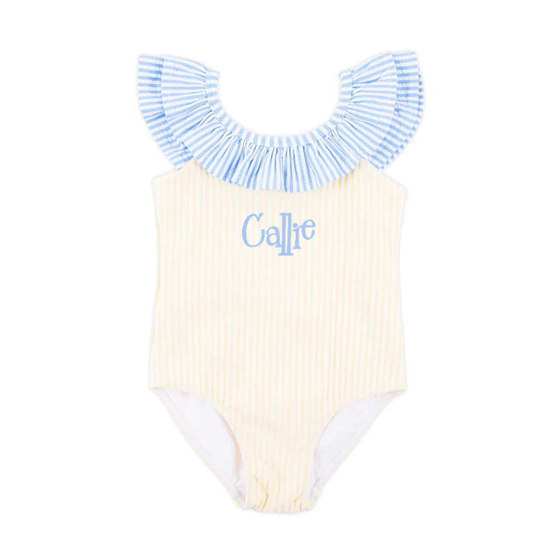 Santorini Yellow & Blue Stripe One Piece Swimsuit | Classic Whimsy