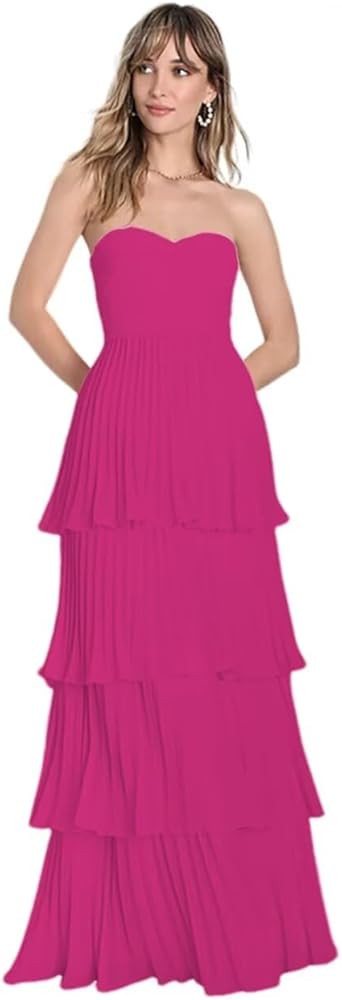 Strapless Tiered Prom Dresses 2024 for Women Sweetheart Chiffon Ruched Formal Dress for Cocktail ... | Amazon (US)
