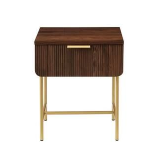 1-Drawer Dark Walnut/Gold Wood and Metal Modern Reeded Nightstand (21.75 in. H x 18.25 in. W x 17... | The Home Depot