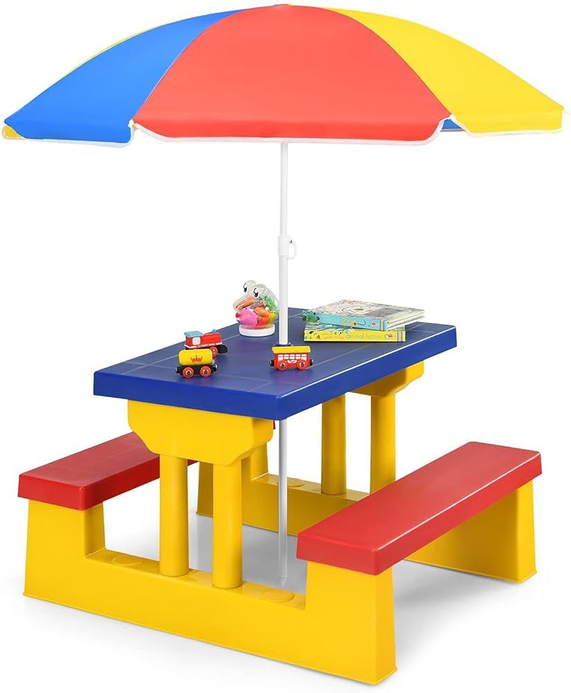KOTEK Kids Picnic Table Set w/Removable Umbrella, Outdoor Party Table and Bench for Tea Time & St... | Amazon (US)