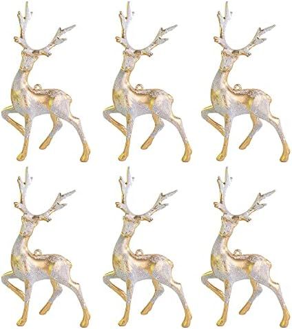 iPEGTOP 6 Pcs Christmas Deer Frosted Reindeer Hanging Elk Ornaments, Mini 6.7 x 4 inches Holiday ... | Amazon (US)