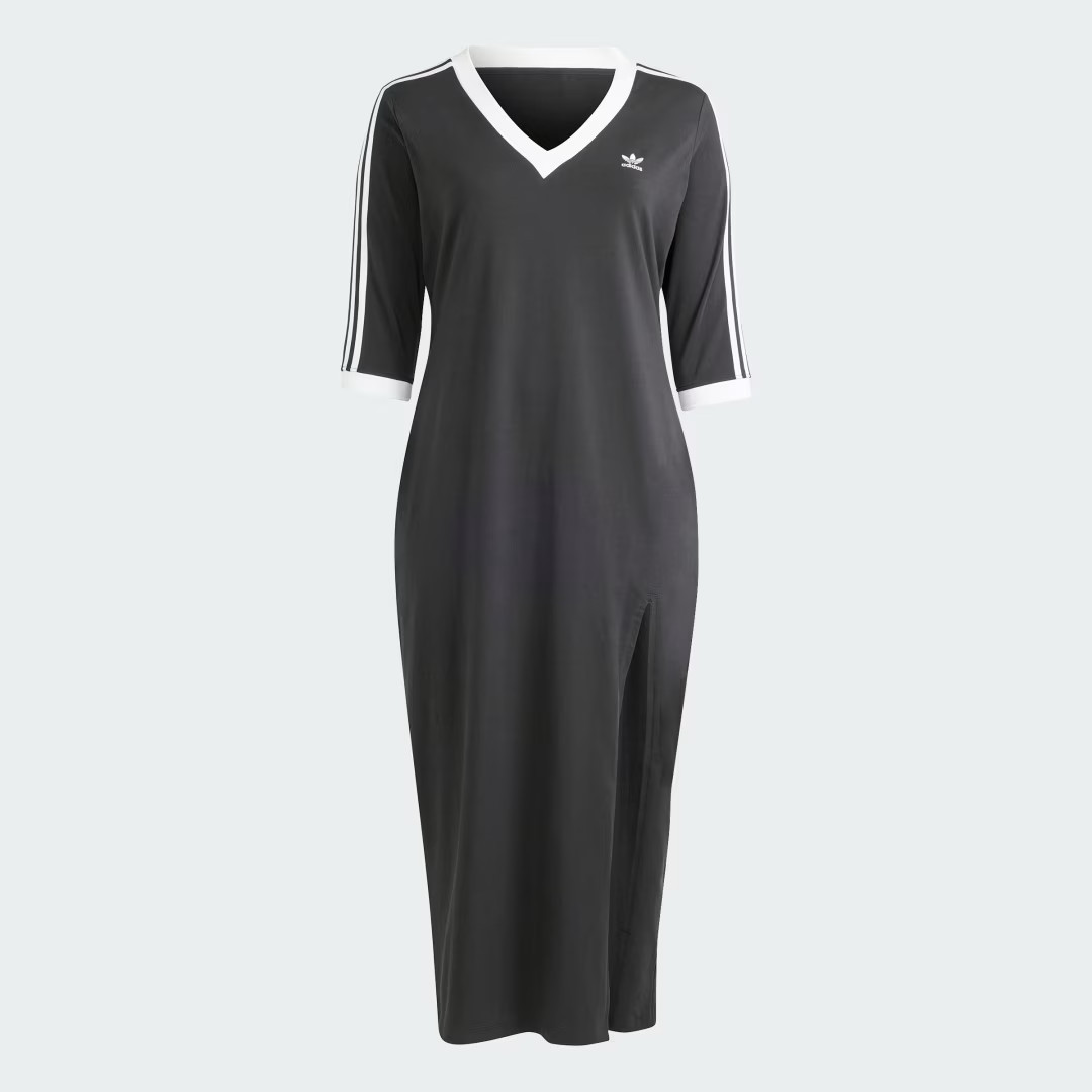 adidas Adicolor Classics 3-Stripes V-Neck Maxi Dress (Plus Size) Black 3X Womens | adidas (US)