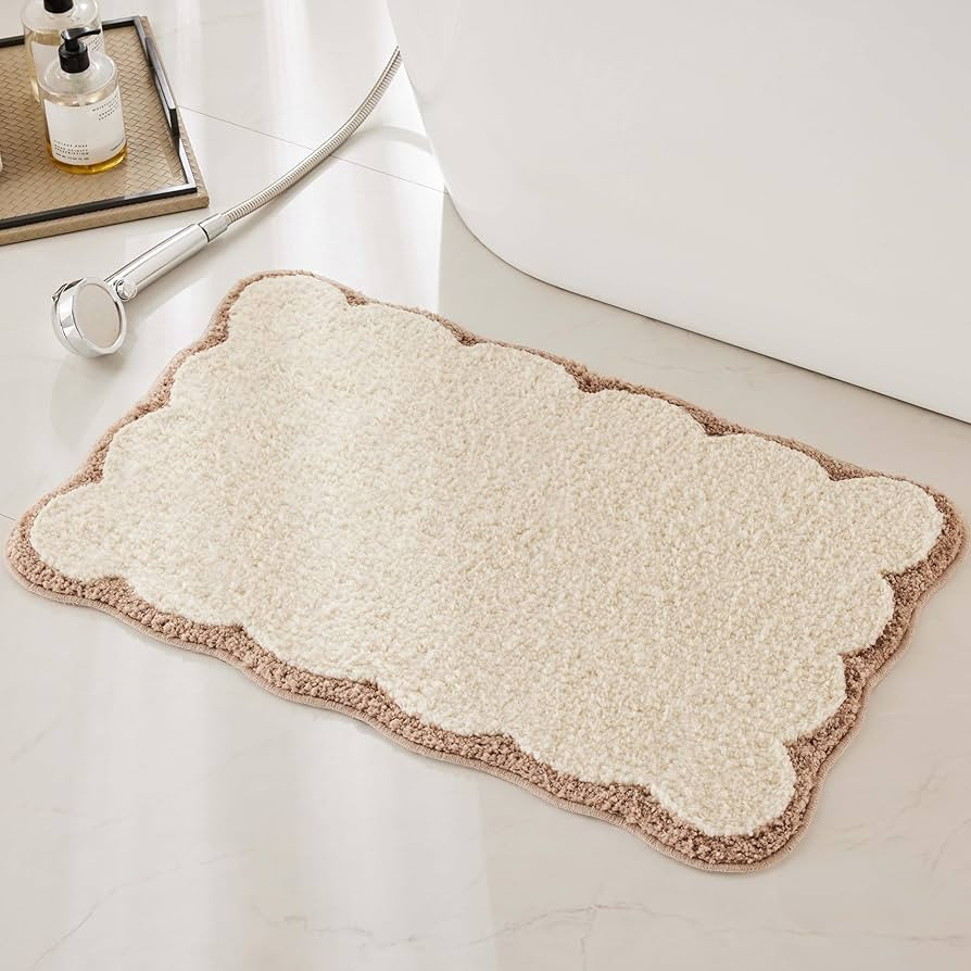 Luxury Microfiber Bathroom Rugs, Beige Sand Scalloped Bath Rug Boho Farmhouse Cute Aesthetic Prep... | Amazon (US)