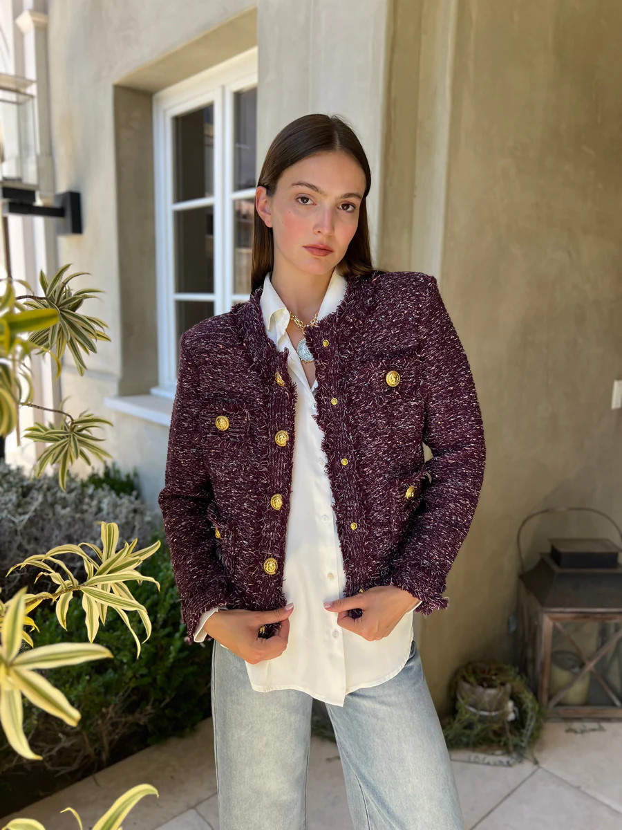 Bethany Tweed Jacket with Gold Buttons - Eggplant | Benaar La