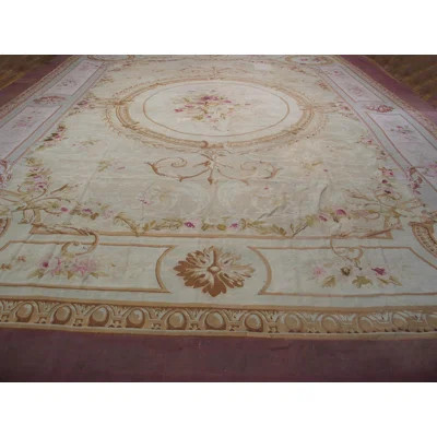 Antique Aubusson Oversized Large Big Wool Ivory Rug | Wayfair North America
