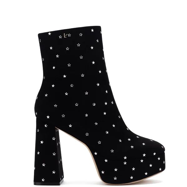 Dolly Boot In Black Suede and Silver Stars | Larroude