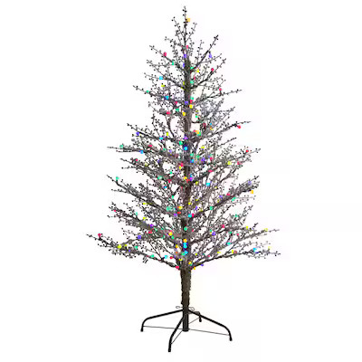 Nearly Natural 5-ft Pre-lit Flocked Artificial Christmas Tree with Multicolor LED Lights | Lowe's