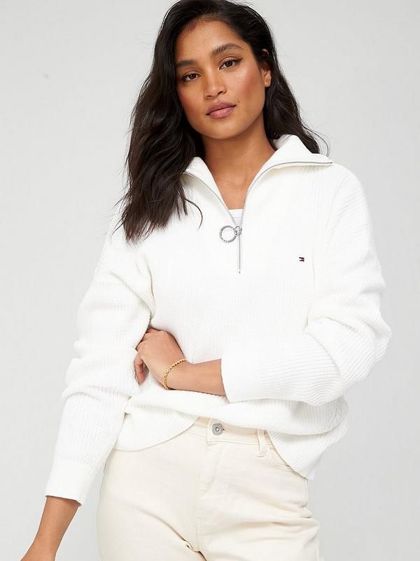 Tommy Hilfiger Hayana Cable Zip Up Sweater - White | Very (UK)
