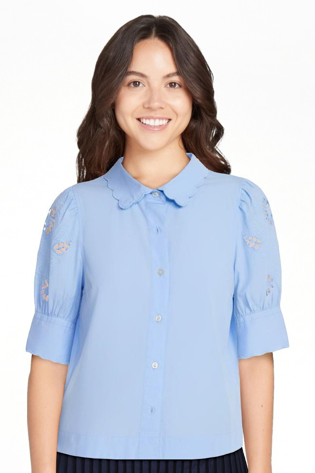 Free Assembly Women's and Women's Plus Cotton Eyelet Button Front Shirt with Short Sleeves, Sizes... | Walmart (US)