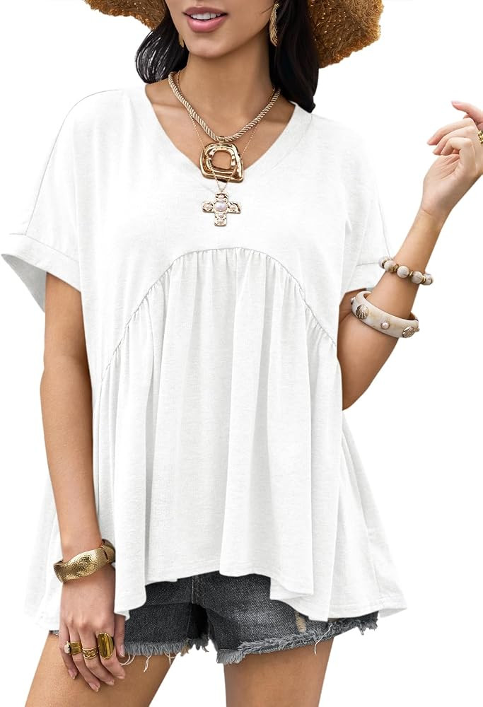 Cicy Bell Womens Summer Peplum Tops Babydoll Short Sleeve V Neck T Shirts | Amazon (US)