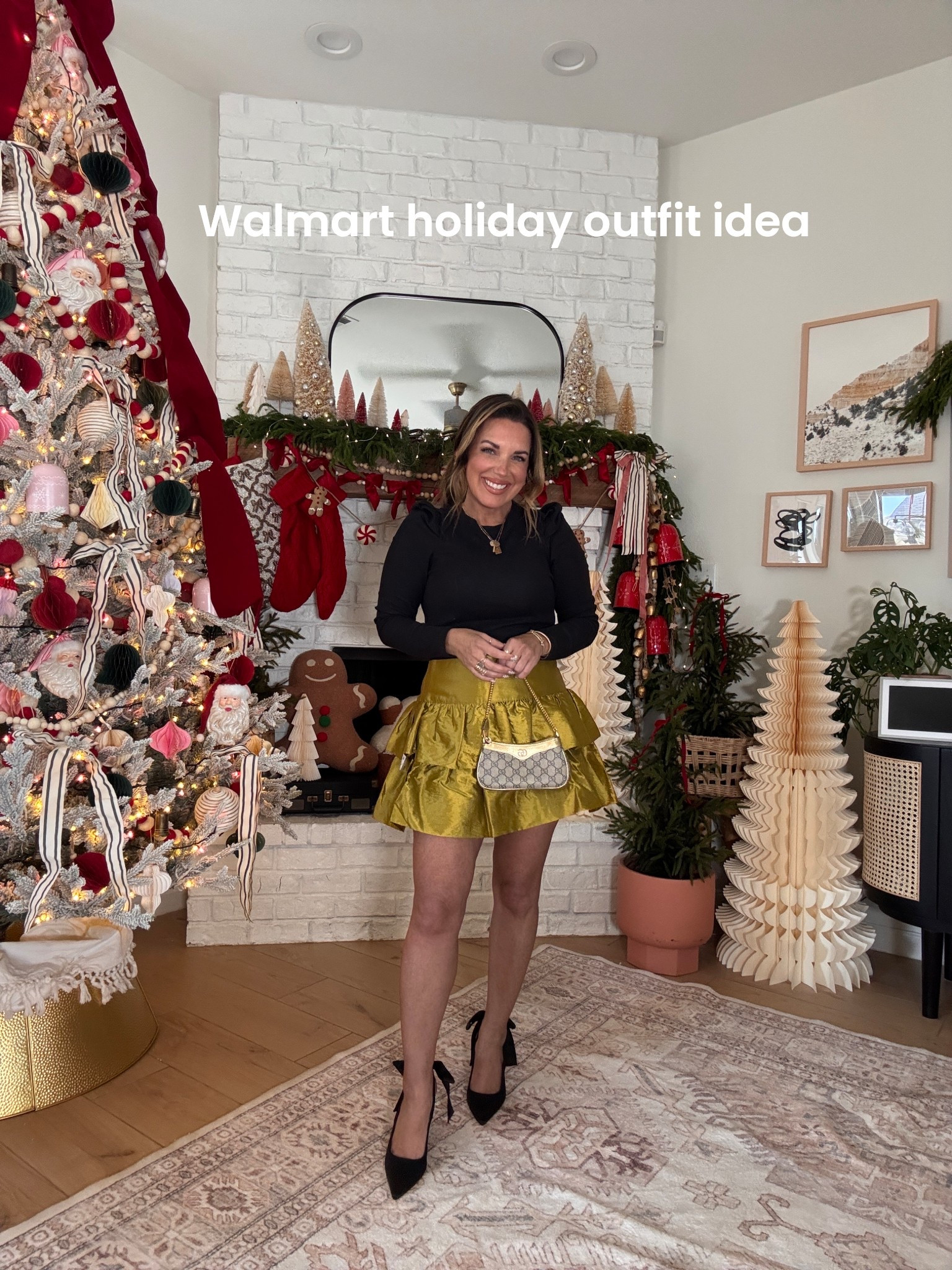 Walmart holiday outfit ideas 🫶🏼✨🎄🎄
Wearing size medium in skirt. Size small in top. 



#LTKSeasonal #LTKOver40 #LTKHoliday